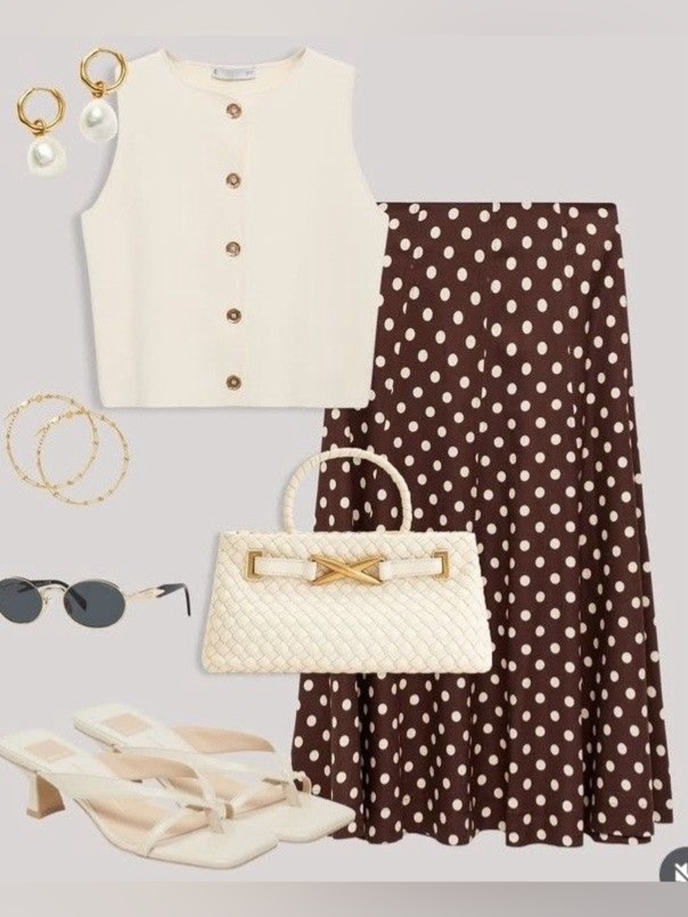Free People Brown Polka Dot Button-Front Midi Skirt